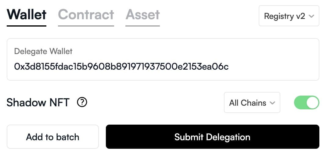 Shadow NFT Delegation on delegate.xyz